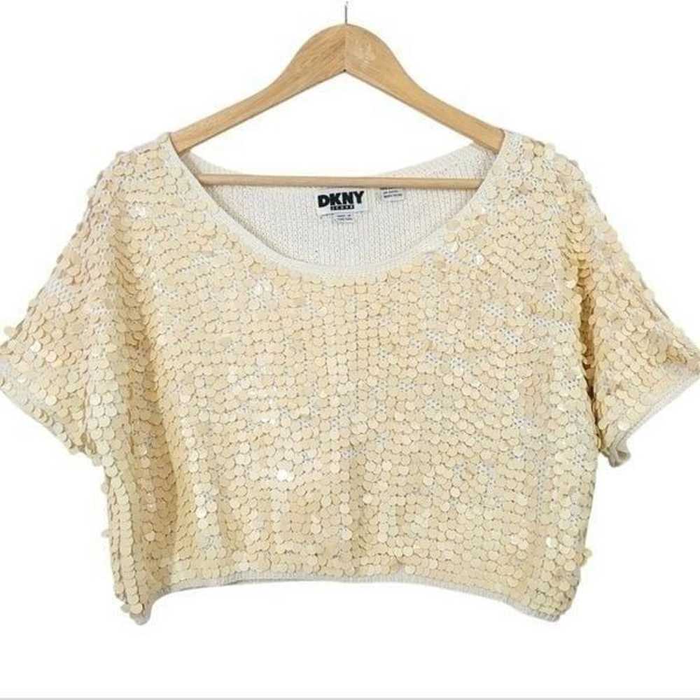 Vintage DKNY 1990s Cotton Paillette Sequined Crop… - image 4