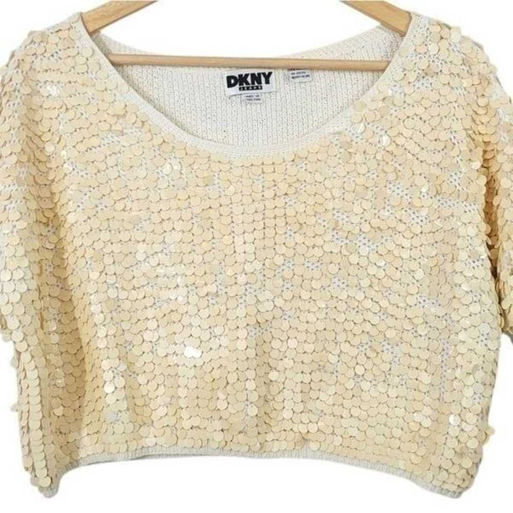 Vintage DKNY 1990s Cotton Paillette Sequined Crop… - image 6