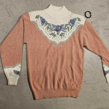 Koret Vintage Floral Embroidered Sweater Medium Co