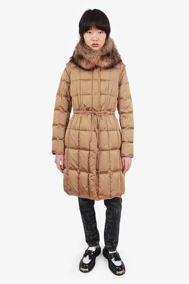 Moncler Biege Nylon/Fur Long Quilted Down Puffer C