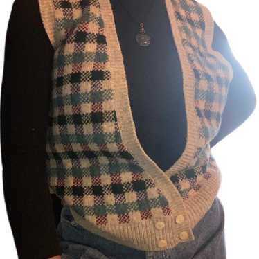 Cottagecore Gray Wool Checkered Vest