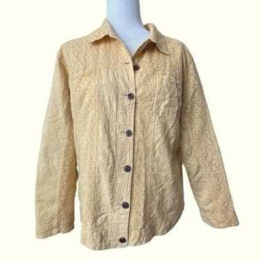 Chico’s Bomber Jacket Yellow 100% Cotton Collar SZ