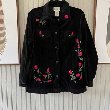 Embroidered Quacker Factory Black Velvet Shacket J