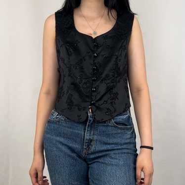 Vintage Gantos Satin Beaded Black Vest