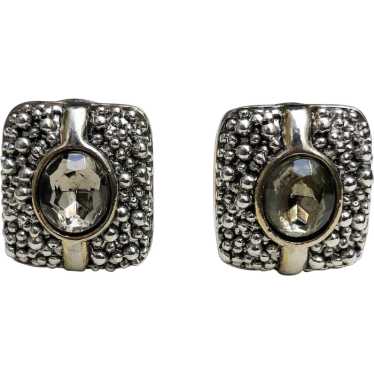 Modern rhinestone clip on earrings, large rectangu