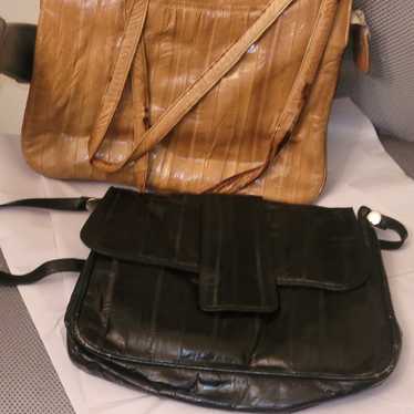 Vintage Pair Of  Tan EEL SKIN & Black  Shoulder Ha