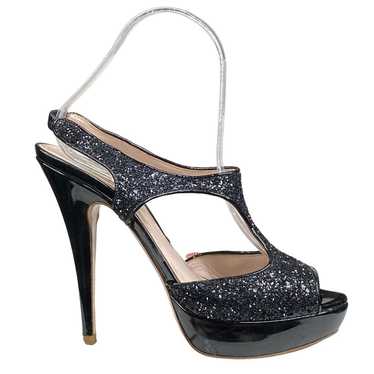 MIU MIU Women's Black Glitter Open Toe Heels 37.5 