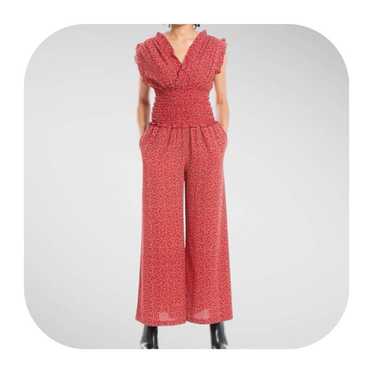 Max Studio L red wide leg smocked waist jumpsuit