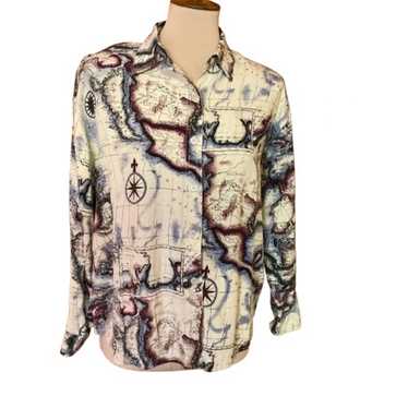 Vtg 90s Bill Blass World Map Shirt