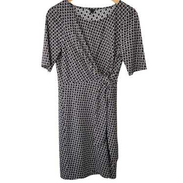 Ann Taylor Blue & Black Patterned Faux-Wrap Dress 