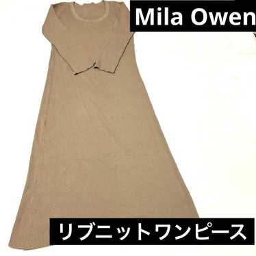 Mila Owen Long Ribbed Knit Dress Beige