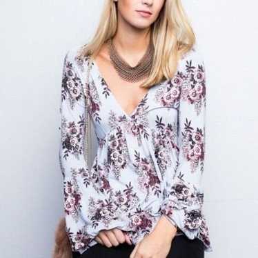 Free People Speak Easy Bell Sleeve Top Blue v neck