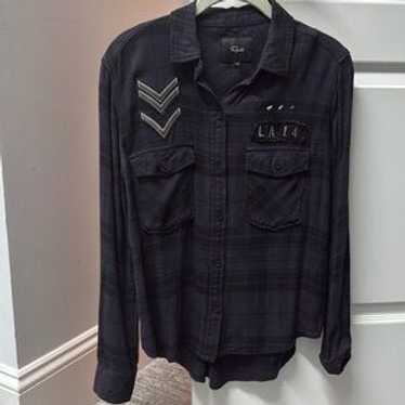 Rails Flannel Top With Studs And Patches (Black A… - image 1