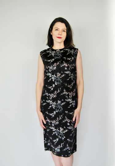 1960s Vintage Black Sequined Cherry Blossom Shift-