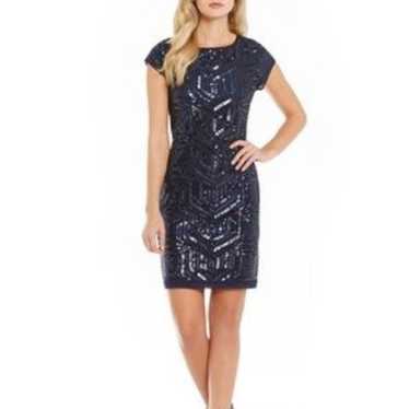 Vince Camuto Navy Blue Geometric Sequin Dress