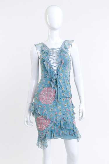 CHRISTIAN DIOR Floral Ruffle Lace-Up Dress