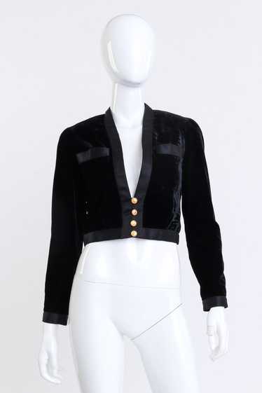 CHANEL Velvet & Satin Trim Crop Jacket