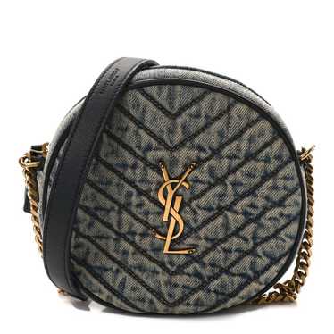 SAINT LAURENT Denim Quilted Monogram Round Crossbo