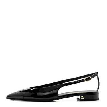 CHANEL Patent Calfskin Cap Toe Slingback Flats 39 