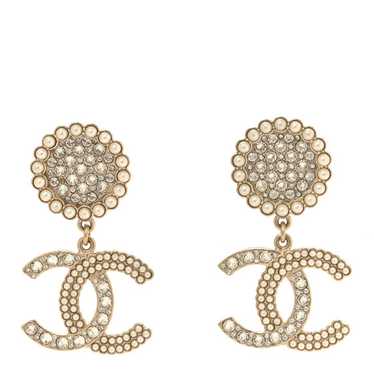 CHANEL Crystal Pearl CC Drop Round Earrings Gold