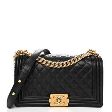 CHANEL Lambskin Quilted Medium Boy Flap Black