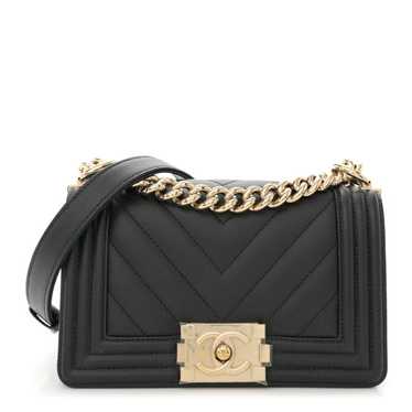 CHANEL Caviar Chevron Quilted Small Boy Flap Black