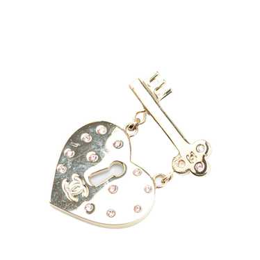 Gold Chanel Gold Plated Heart Lock and Key Brooch 