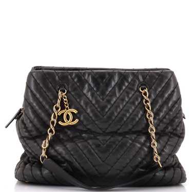 CHANEL Surpique CC Charm Tote Chevron Calfskin Lar