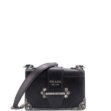 PRADA Cahier Crossbody Bag Crystal Embellished Lea