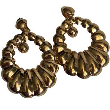 GOLD PLATED VINTAGE SHRIMPED WOMENS HOOP EARRINGS