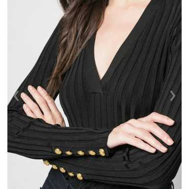 Veronica Beard West black V neck ribbed top