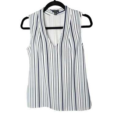 Ann Taylor Ann Taylor Striped White Navy Sleeveles