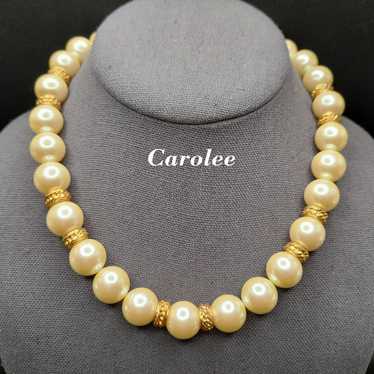 Vintage Carolee Glass Pearl Necklace, Gold Pearl B