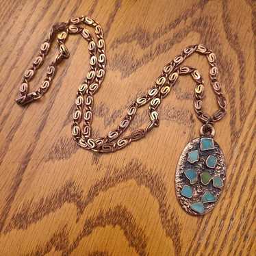 Vintage solid copper with turquoise stone necklace