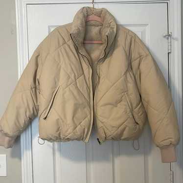 American Eagle reversible nylon fur puffer jacket