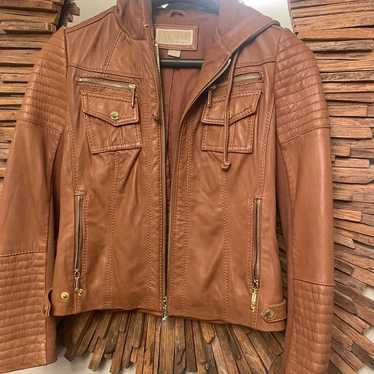 Mocha Michael Kors Leather hooded jacket