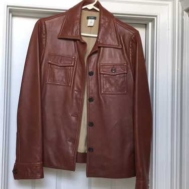 J Crew chocolate brown leather jacket tan soft med