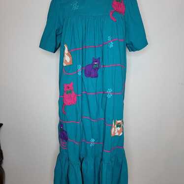 VINTAGE BLAIR MUUMUU EMBROIDERED CATS DRESS