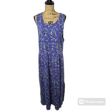 Vintage 80s 90s Blue Floral Grannycore Maxi Dress