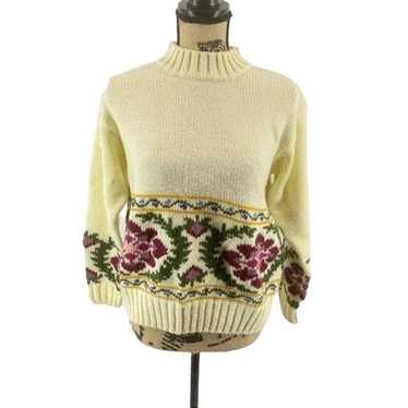 Vintage Worthington Womens Sweater Floral Cream Me