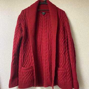 Red Cable Knit Cardigan Long Sleeve