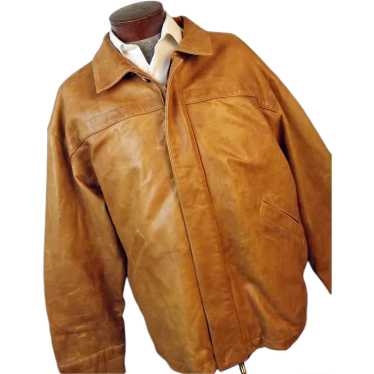 Distressed Eddie Bauer Mens Leather Bomber Jacket 