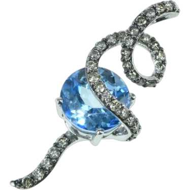 14K LeVian Blue Topaz Chocolate Diamond Swirl Pend