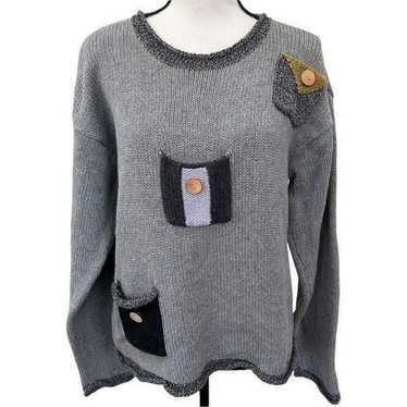 Ann Trinity gray ramie/cotton pockets sweater wome