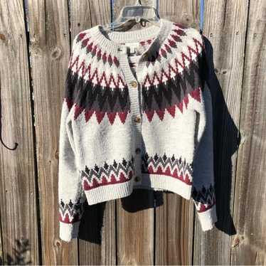 Lucky Brand Grey Fair Isle Cardigan Sweater S