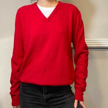 Vintage Red V-Neck Wool Sweater