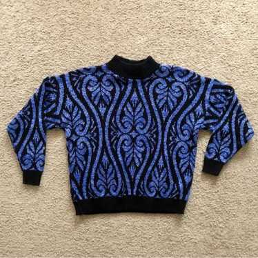 Vintage 80s GFC Black Blue Metallic Sweater Mock N