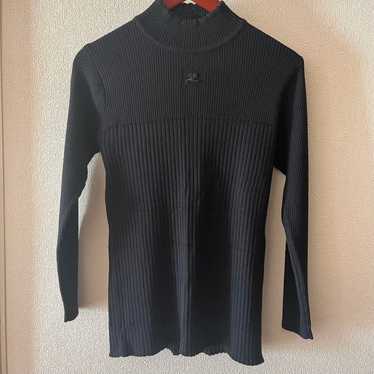 Rare 90s Courrèges Black High Neck Ribbed Knit