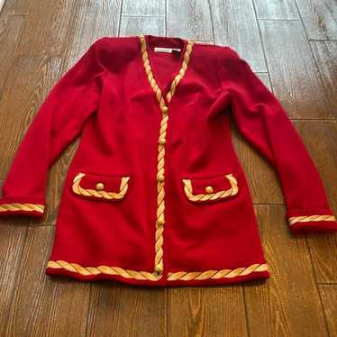 Vintage Dana Buchman cardigan, red and gold