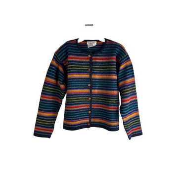 Vintage 90s Womens Small Wool Rainbow Stripe Cardi